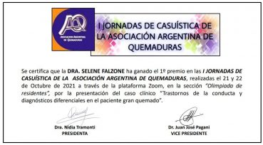Diploma Olimpiadas de Residentes | Dra. Selene Falzone | Grupo Gamma 